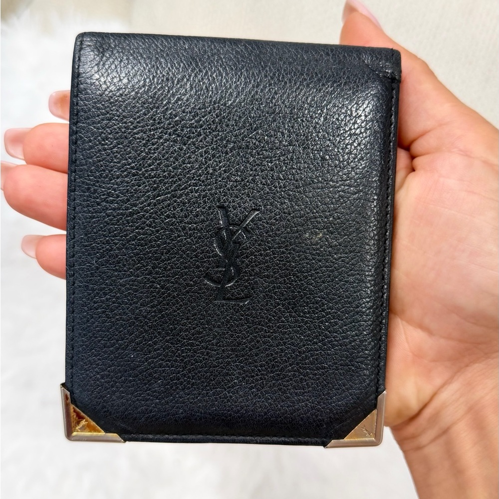 Yves Saint Laurent Black Card Holder with Gold Accents